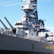 Wisky’s port side, showing off one of her four 16" gun turrets as well as several 5" turrets and her bridge